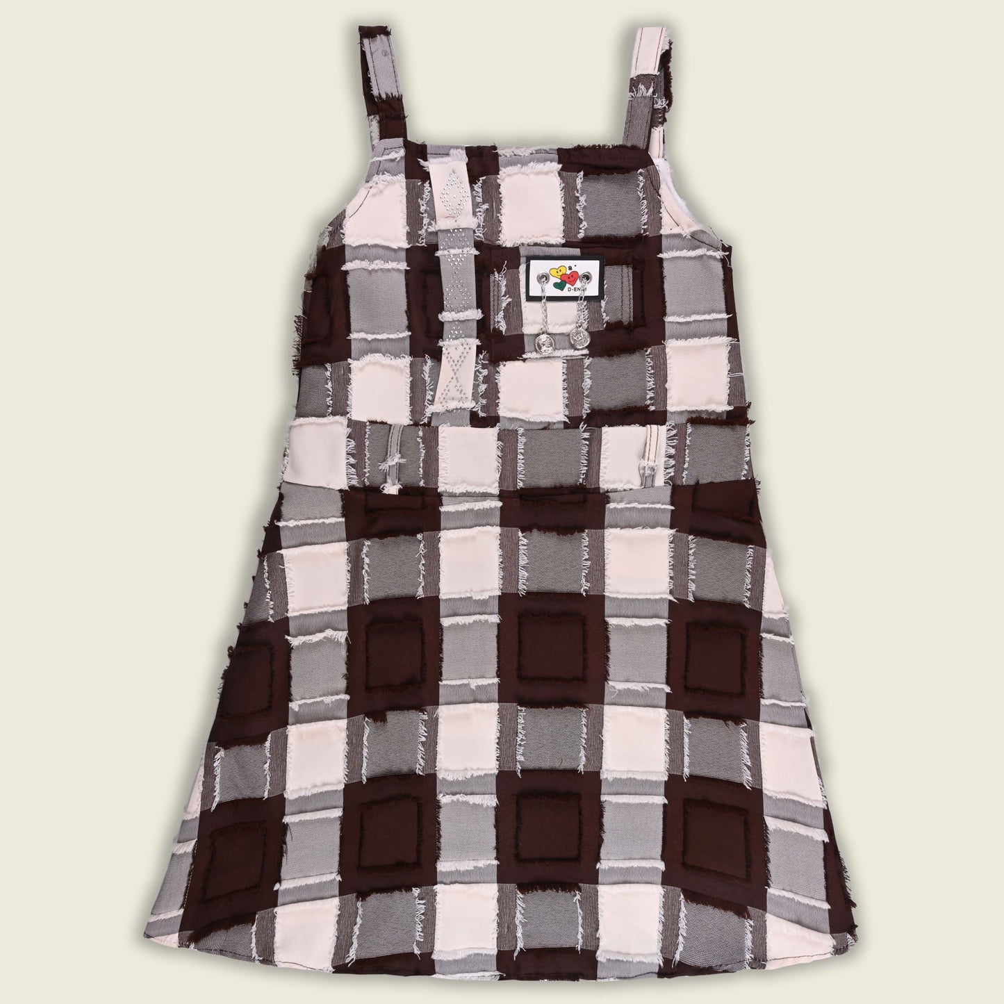 Girls Checkered Texture Flared Top with Dungaree
