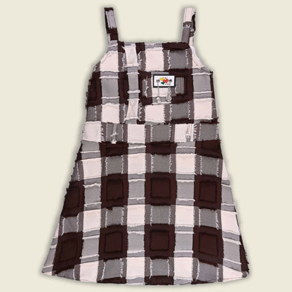 Girls Checkered Texture Flared Top with Dungaree