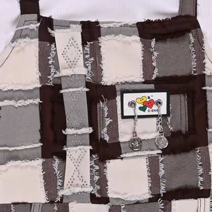Girls Checkered Texture Flared Top with Dungaree