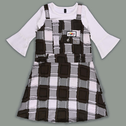 Girls Checkered Texture Flared Top with Dungaree