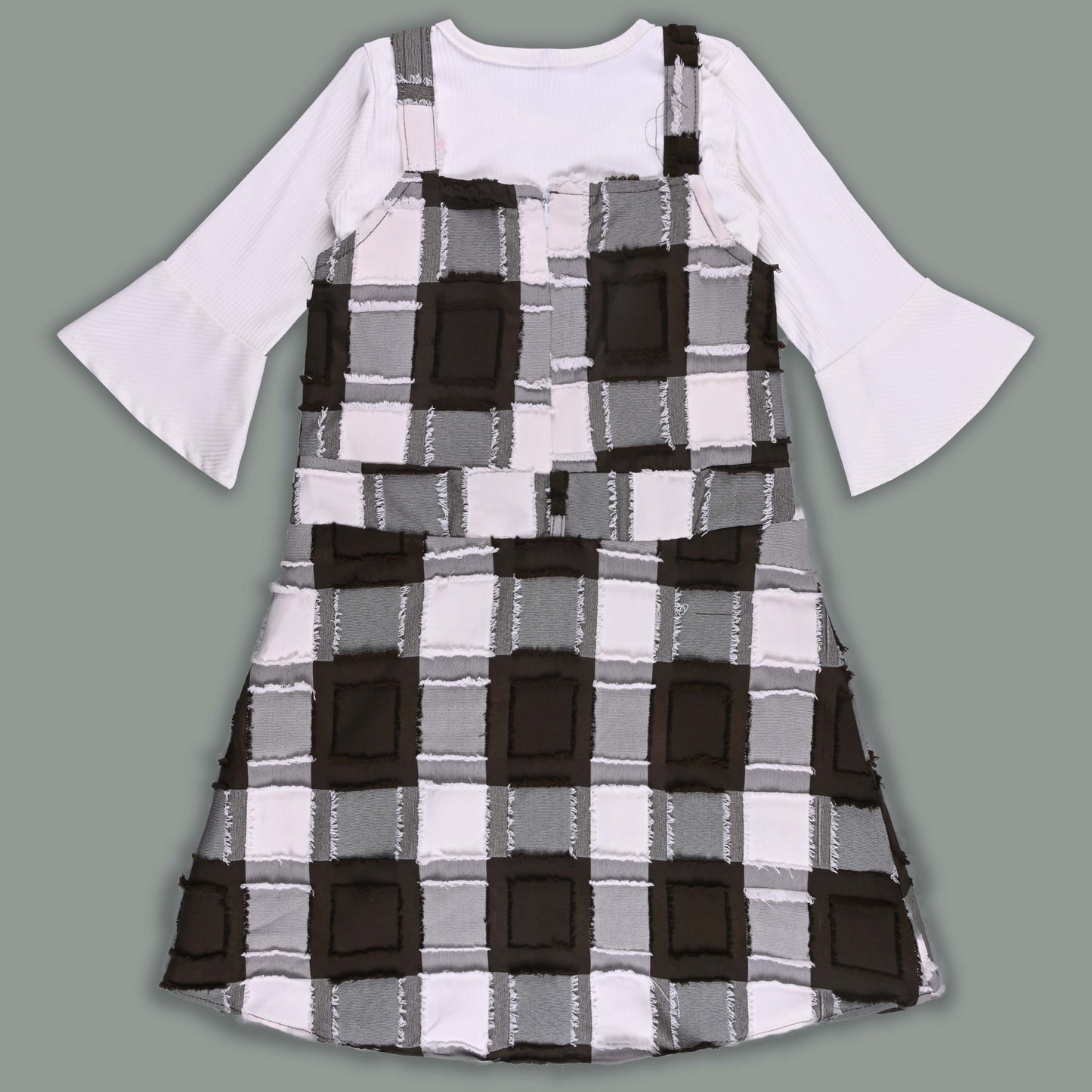 Girls Checkered Texture Flared Top with Dungaree