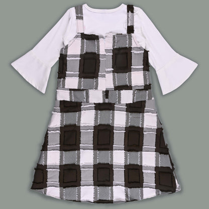 Girls Checkered Texture Flared Top with Dungaree
