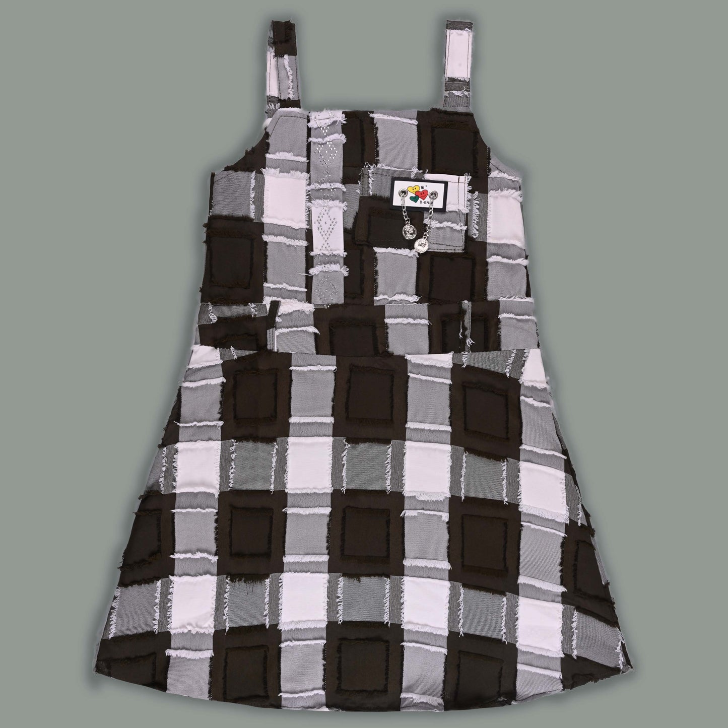 Girls Checkered Texture Flared Top with Dungaree