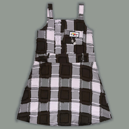 Girls Checkered Texture Flared Top with Dungaree
