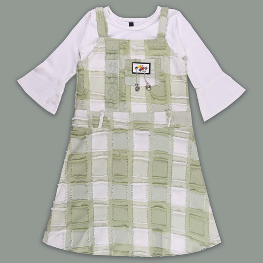 Girls Checkered Texture Flared Top with Dungaree