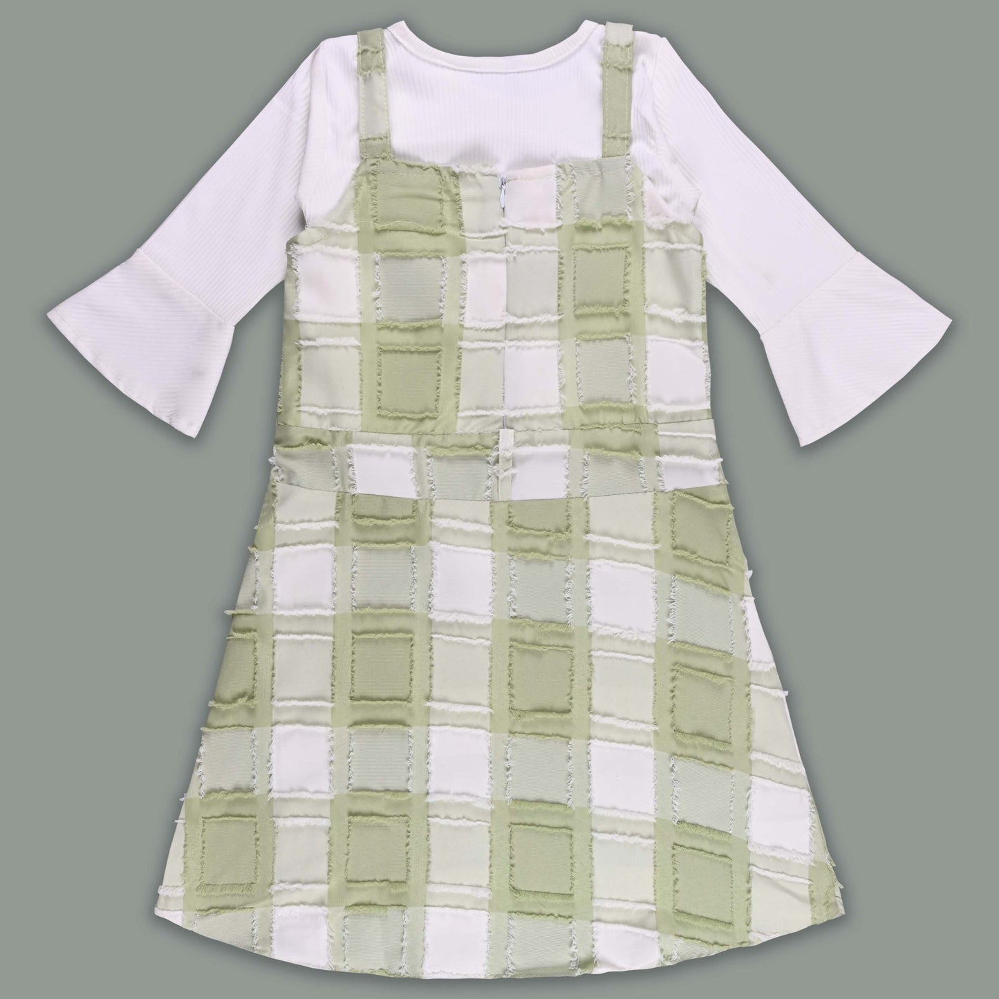 Girls Checkered Texture Flared Top with Dungaree