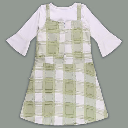 Girls Checkered Texture Flared Top with Dungaree