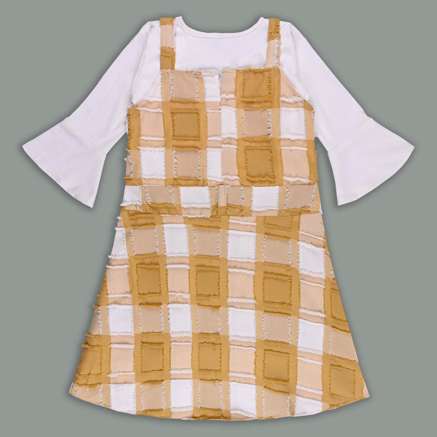 Girls Checkered Texture Flared Top with Dungaree