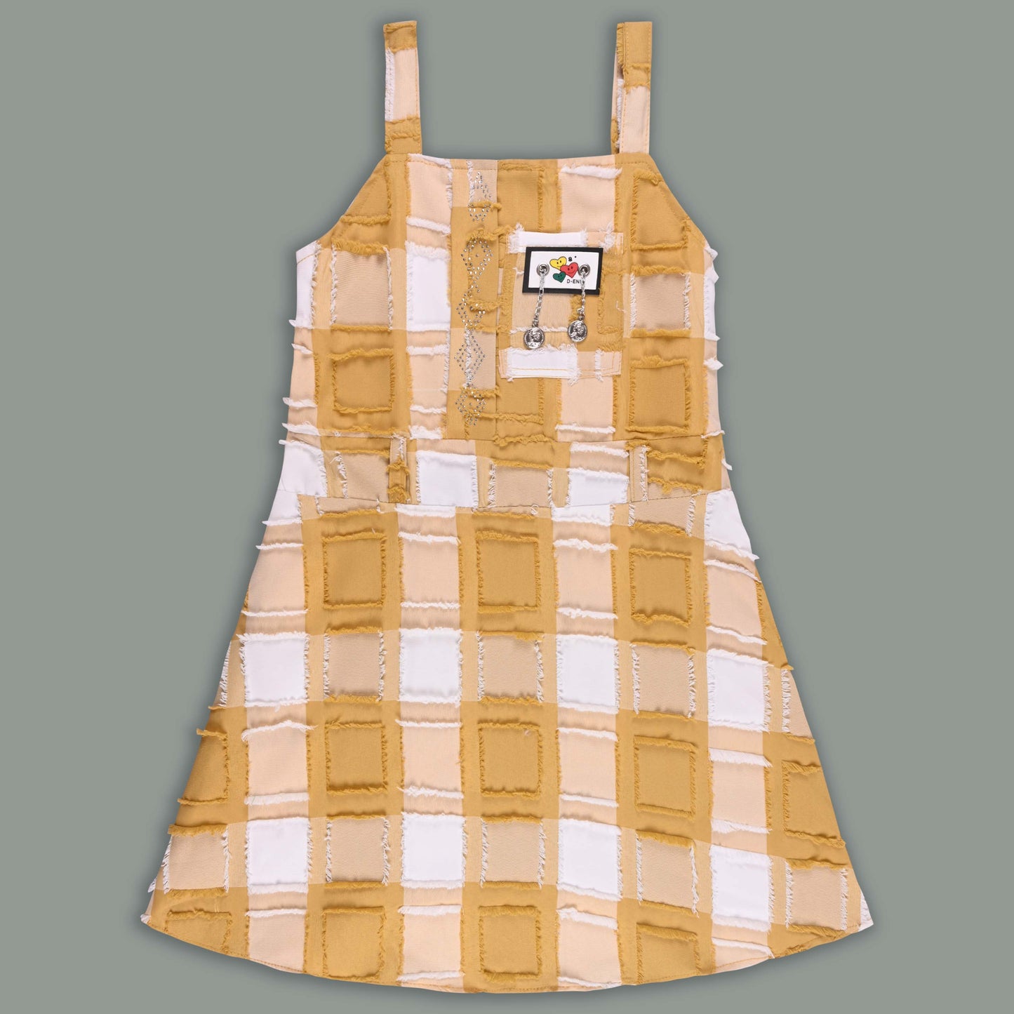 Girls Checkered Texture Flared Top with Dungaree