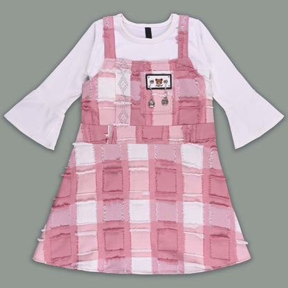 Girls Checkered Texture Flared Top with Dungaree