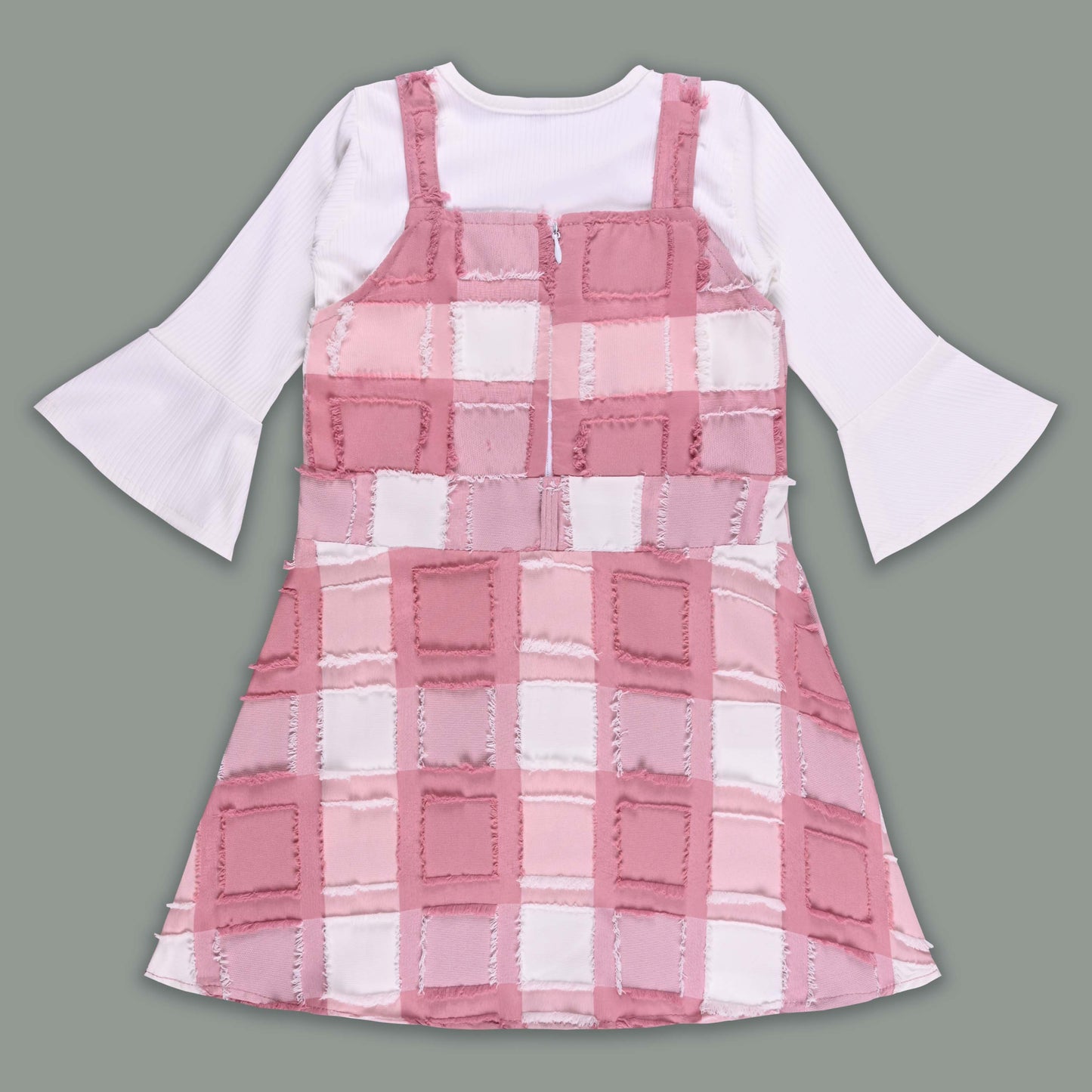 Girls Checkered Texture Flared Top with Dungaree