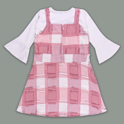 Girls Checkered Texture Flared Top with Dungaree