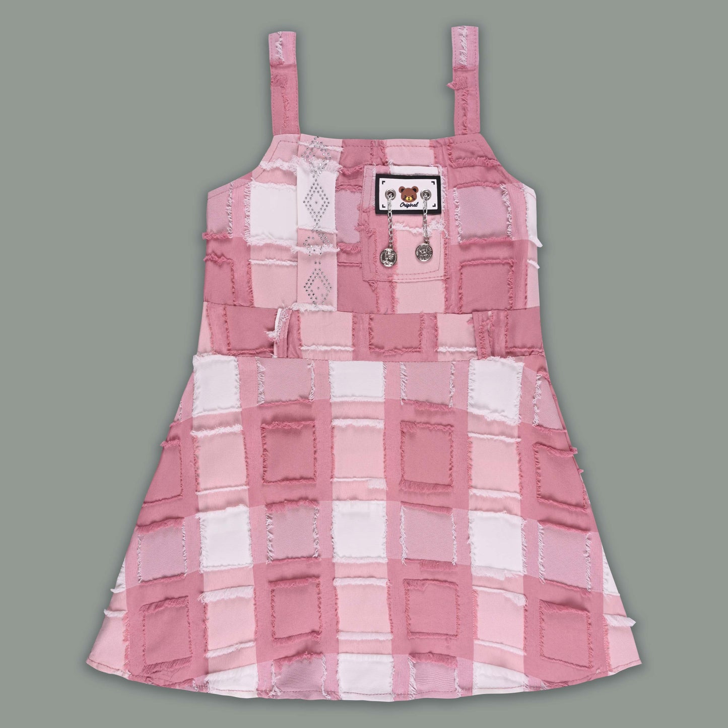 Girls Checkered Texture Flared Top with Dungaree