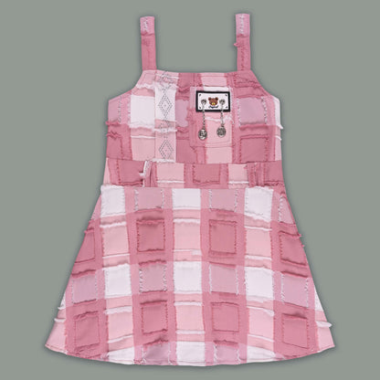 Girls Checkered Texture Flared Top with Dungaree