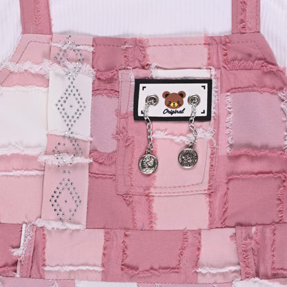 Girls Checkered Texture Flared Top with Dungaree