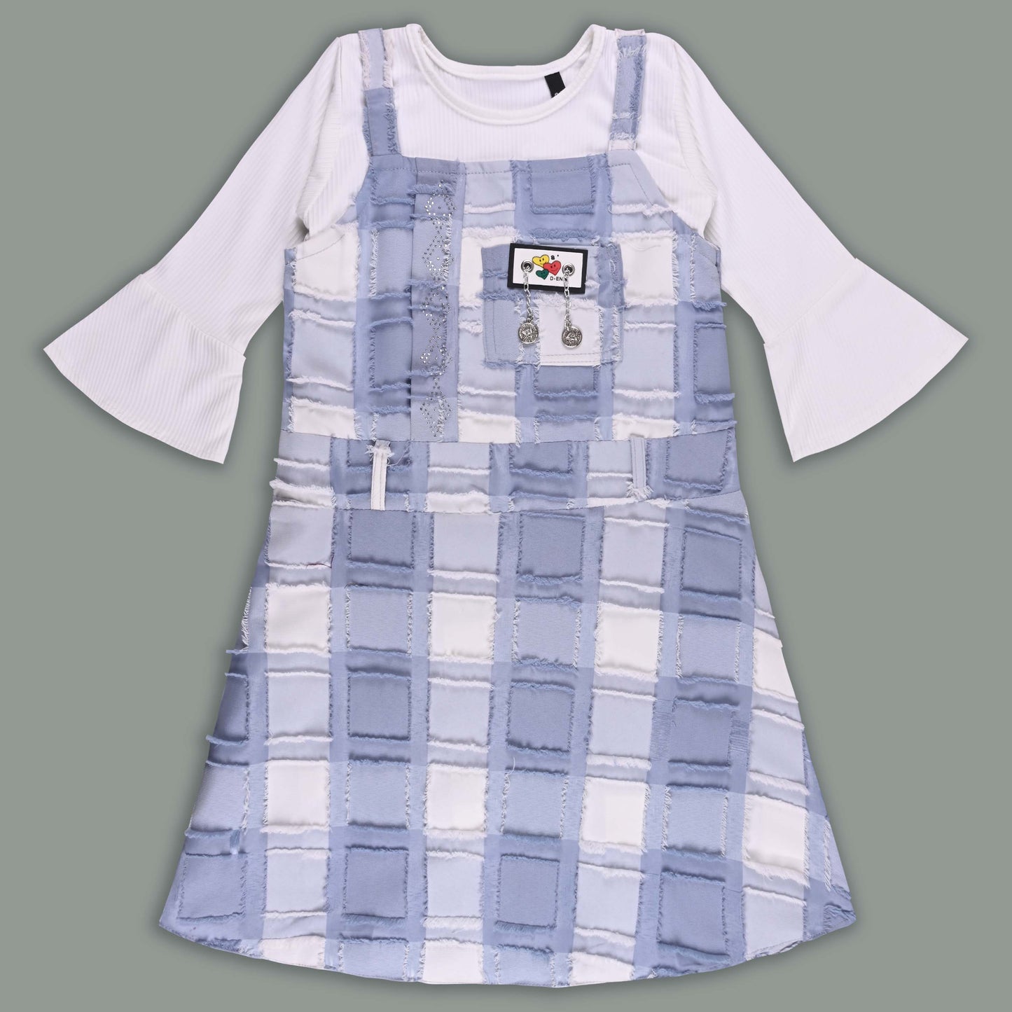 Girls Checkered Texture Flared Top with Dungaree