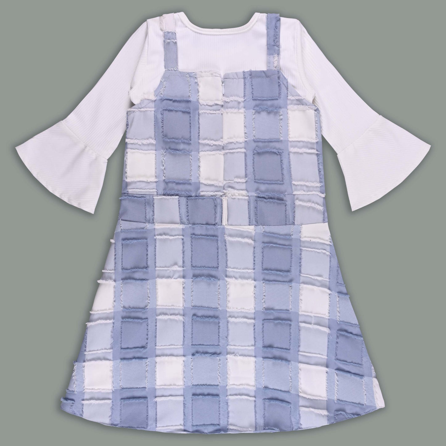Girls Checkered Texture Flared Top with Dungaree