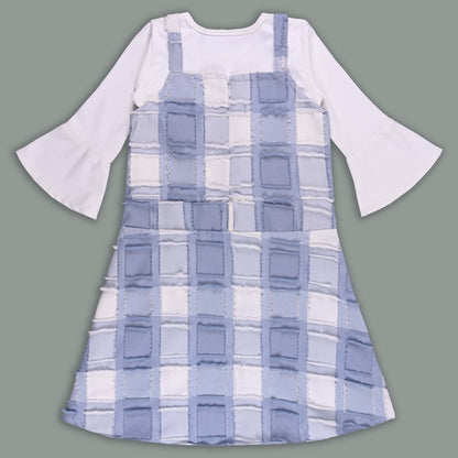 Girls Checkered Texture Flared Top with Dungaree