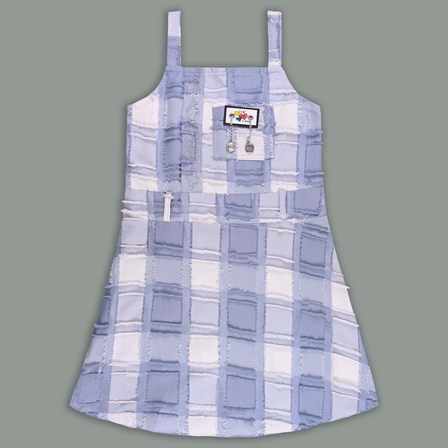 Girls Checkered Texture Flared Top with Dungaree