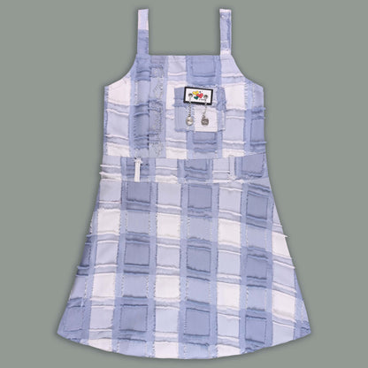 Girls Checkered Texture Flared Top with Dungaree