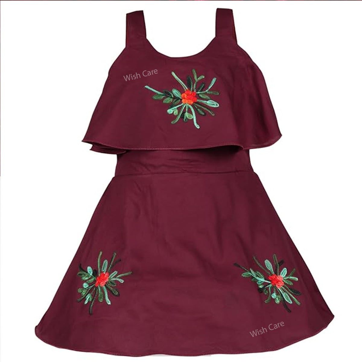 Girls Embroidered A-line Strap Neck dress