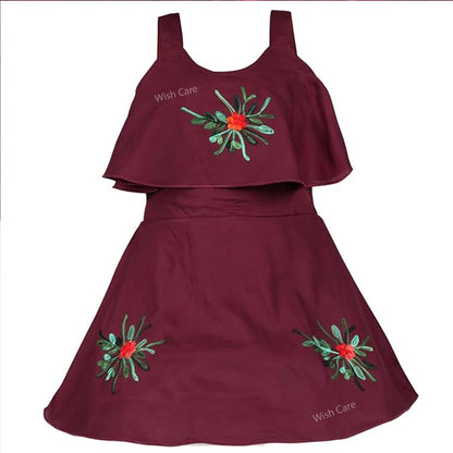 Girls Embroidered A-line Strap Neck dress