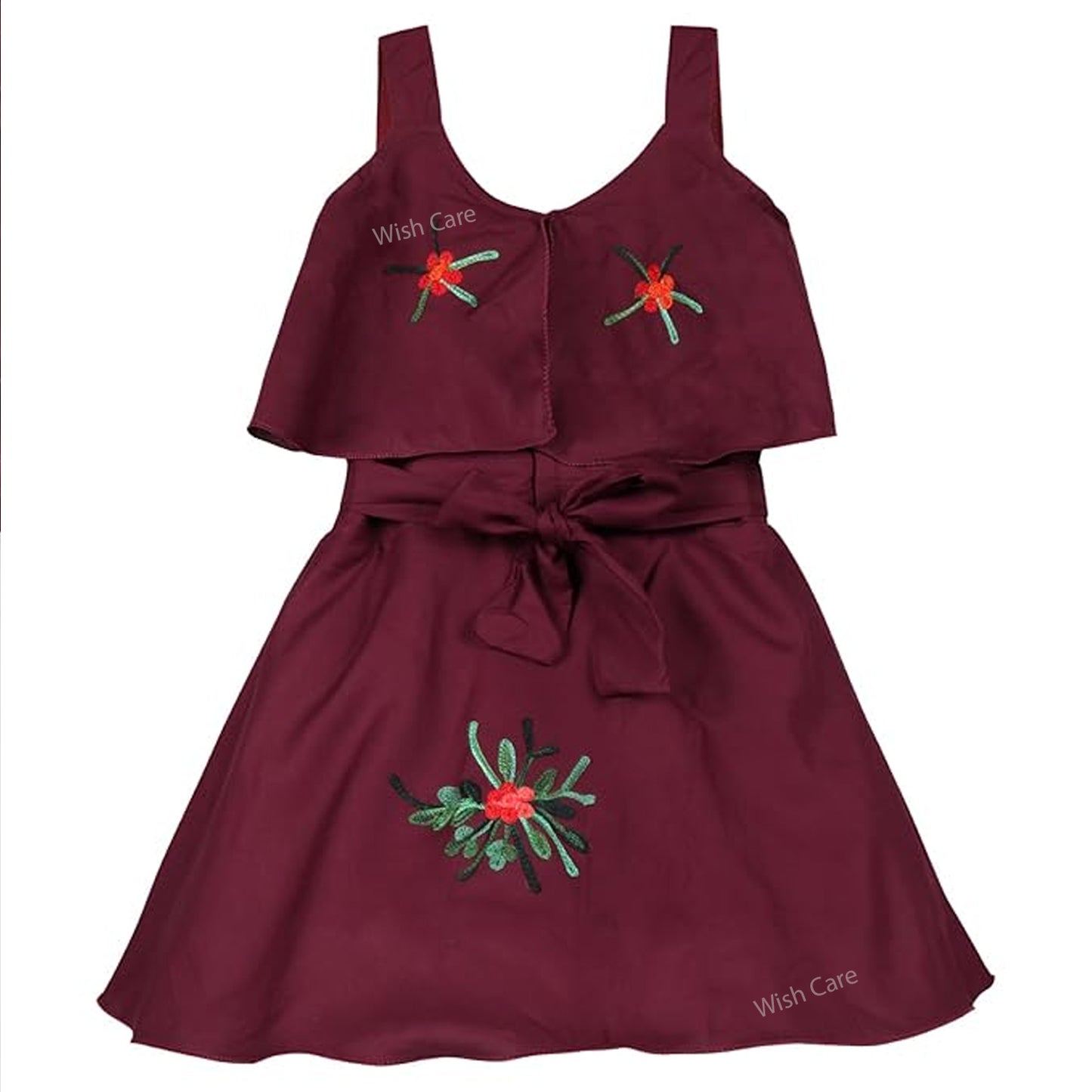 Girls Embroidered A-line Strap Neck dress