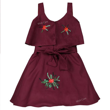 Girls Embroidered A-line Strap Neck dress
