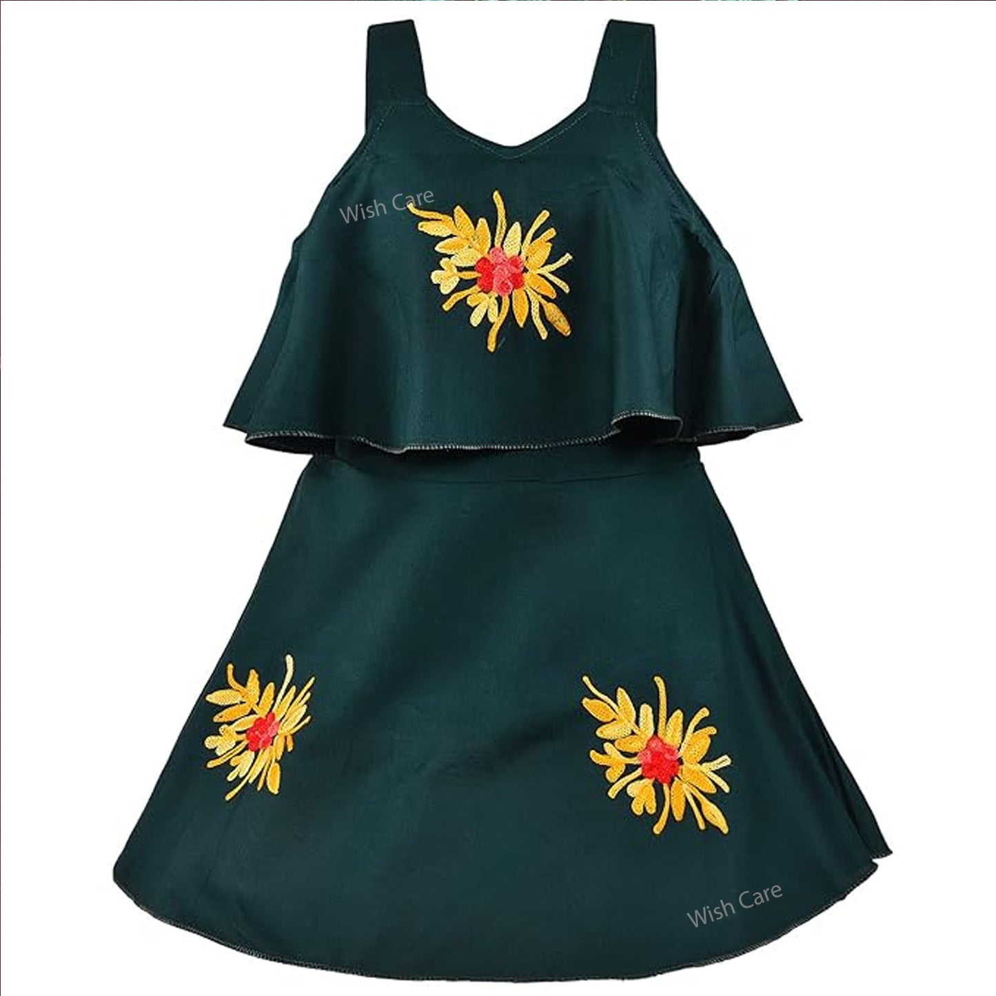Girls Embroidered A-line Strap Neck dress