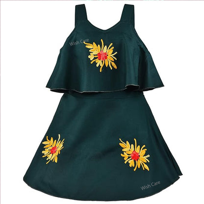 Girls Embroidered A-line Strap Neck dress