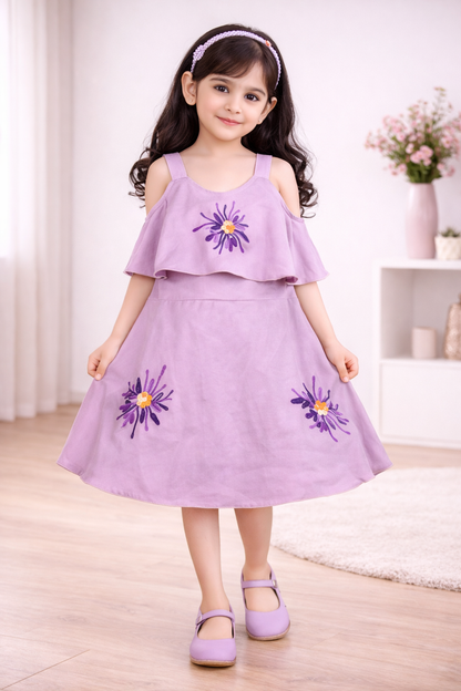 Girls Embroidered A-line Strap Neck dress
