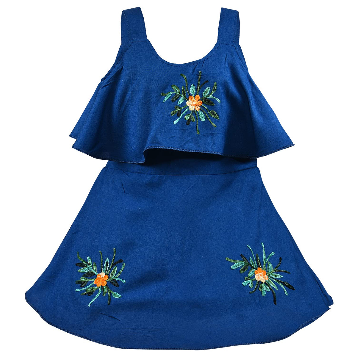 Girls Embroidered A-line Strap Neck dress