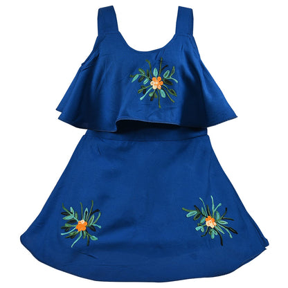 Girls Embroidered A-line Strap Neck dress