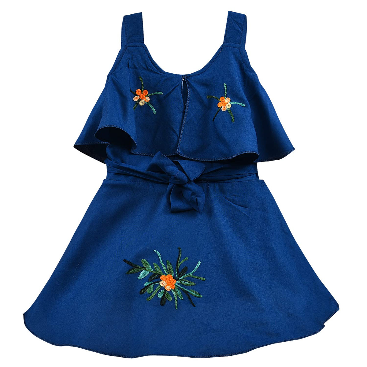 Girls Embroidered A-line Strap Neck dress