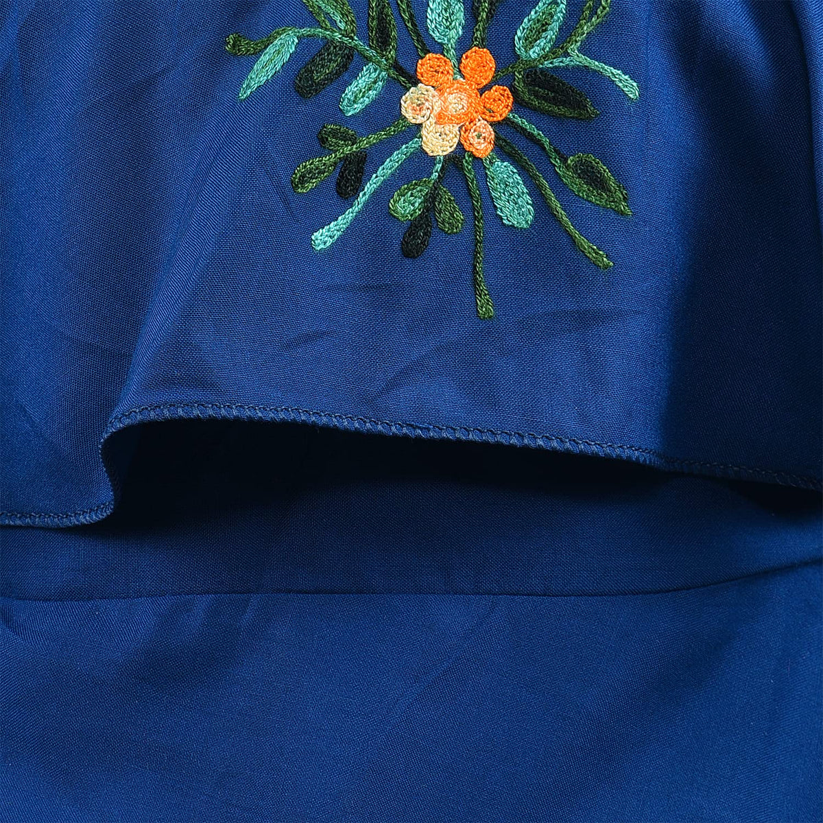 Girls Embroidered A-line Strap Neck dress
