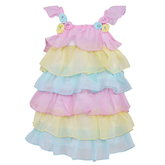 Girls Pastel Rainbow Layered Ruffle Party Dress