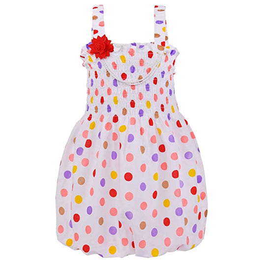 Girls Polka Print Smocking Cotton Casual Dress