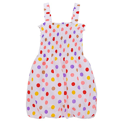 Girls Polka Print Smocking Cotton Casual Dress