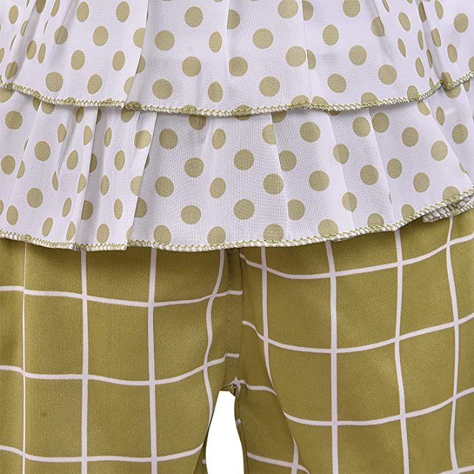 Girls Polka Dot Layered Top and Checkered Pants Set