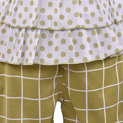 Girls Polka Dot Layered Top and Checkered Pants Set