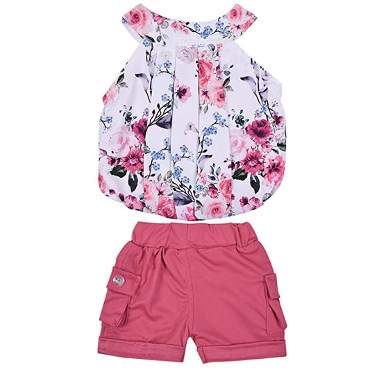 Girls Floral Printed Halter Neck Top and Bottom Set