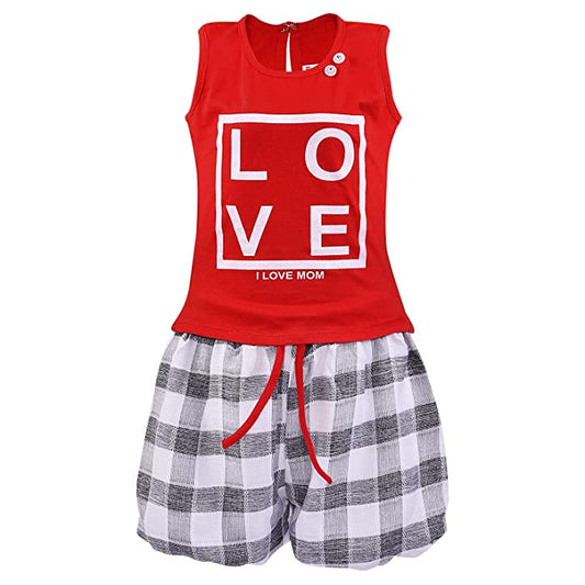 Girls Printed Tank Top and Checkered Bloomers Set