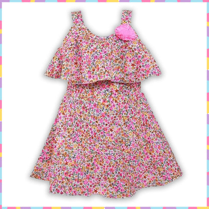 Girl's Pink Floral Ruffle Summer Dress