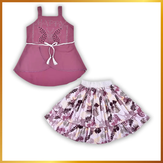 Baby Girls Casual Printed Top and Skirt For Girls