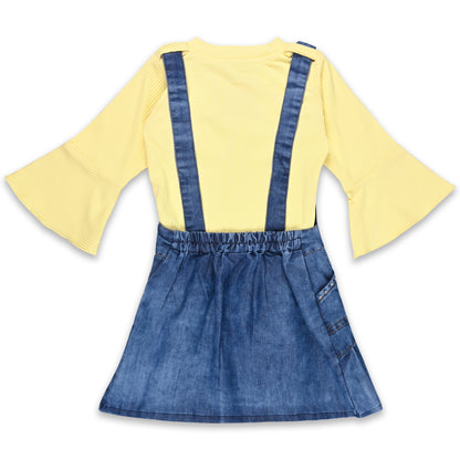 Girls Flared Top and Denim Dungaree Set