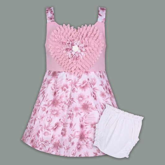 Baby Girl Georgette Floral Party Dress with 3D Heart Design & Bloomer