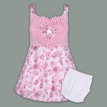 Baby Girl Georgette Floral Party Dress with 3D Heart Design & Bloomer