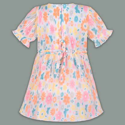 Baby Girl Georgette Floral Print Frock with Puff Sleeves & Bloomers – Party Wear Dress for Kids