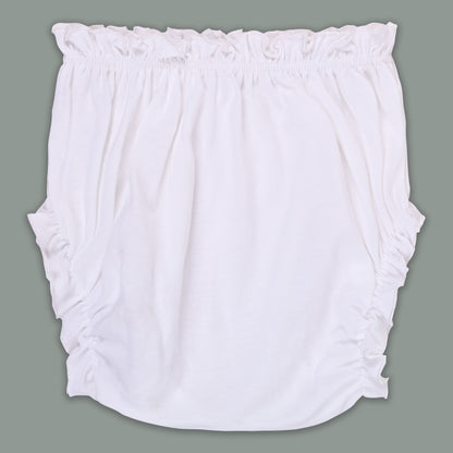 Baby Girl Georgette White Frock with Peach Print & Bloomers – Party Wear Dress for Kids