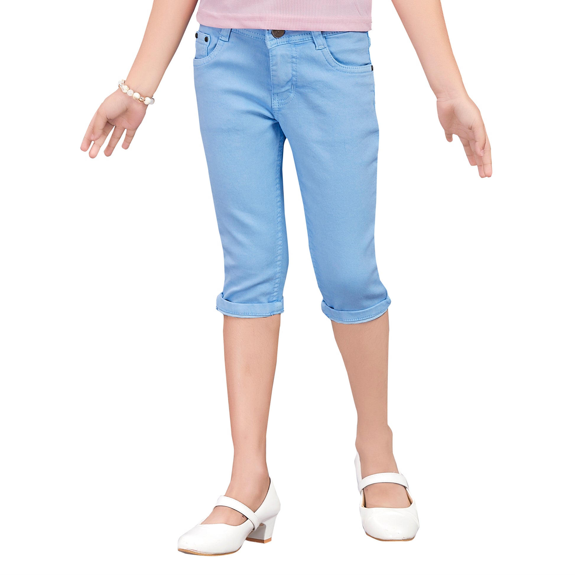 Girls Mid-Rise Summer Jeans Lightweight Cotton Blend Denim